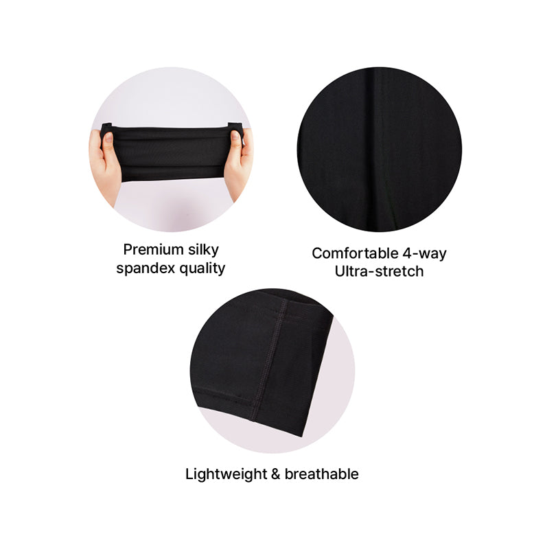 RED BEAUTY by KISS black open back dreadlock tube cap showing stretchy silky spandex fabric and seams