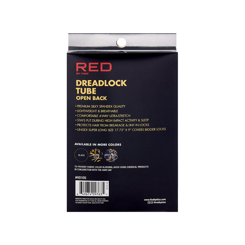 RED BEAUTY by KISS packaging for open back dreadlock tube cap black breathable spandex protective cover