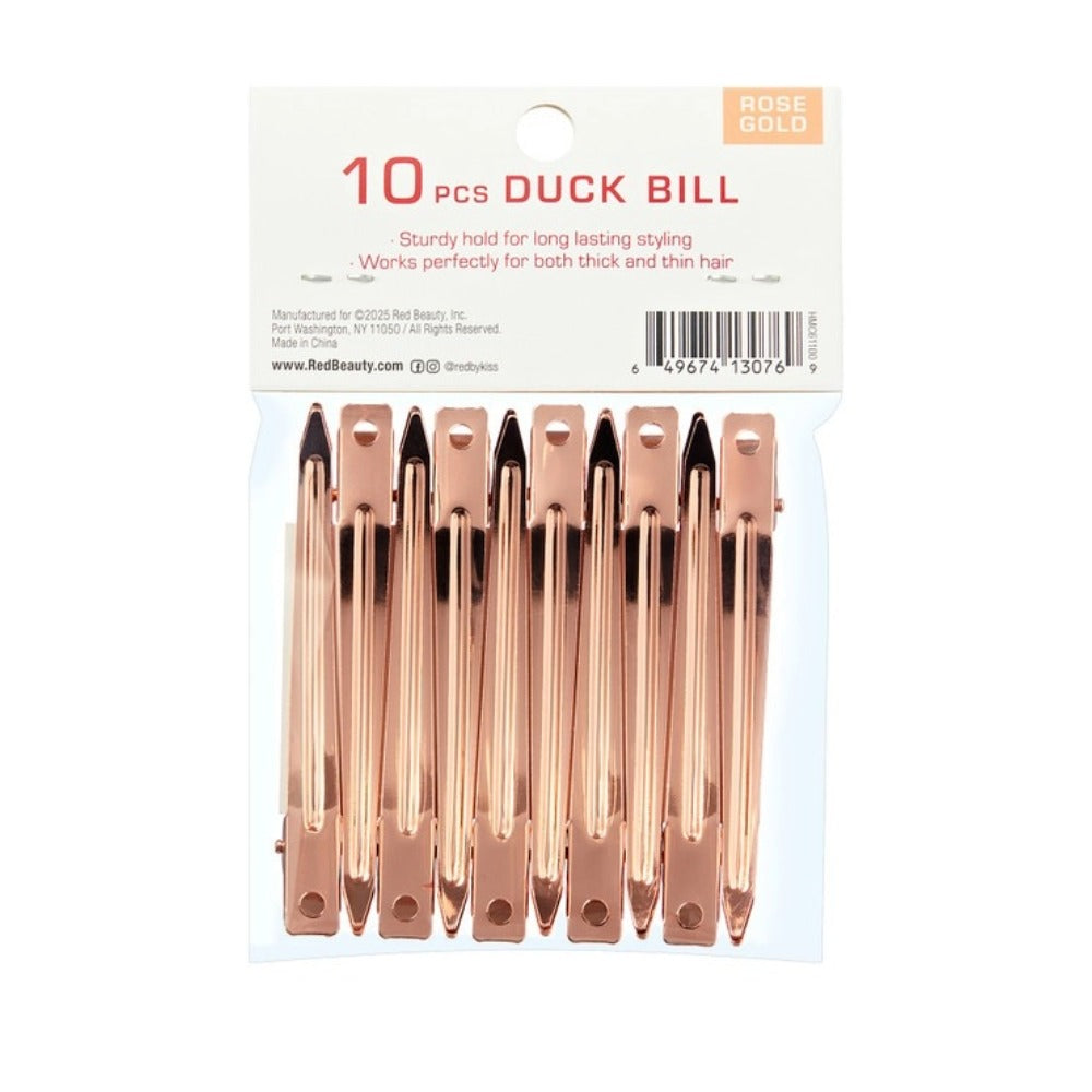 Pack of 10 rose gold duck bill clips RED BEAUTY by KISS metal hair sectioning clips for styling and long hold