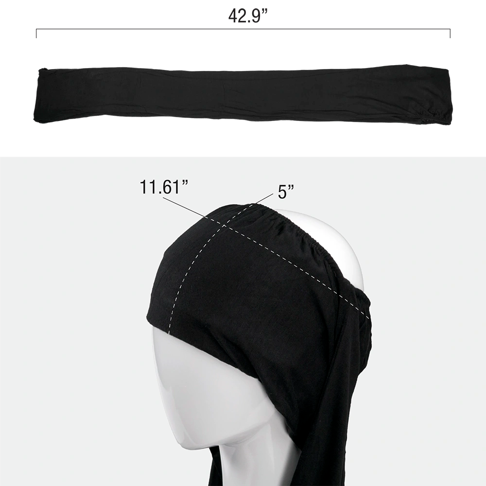 Black satin lined infinity turban by RED BEAUTY, measuring 42.9 inches long for stylish protection