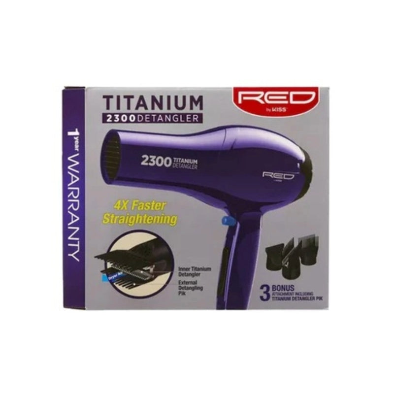 RED BEAUTY by KISS titanium detangler hair dryer 2300 watts with 3 bonus attachments for faster straightening