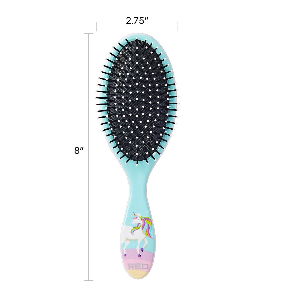 RED BEAUTY by KISS turquoise paddle brush with unicorn print and cushioned bristles unicorn detangling hair brush for kids