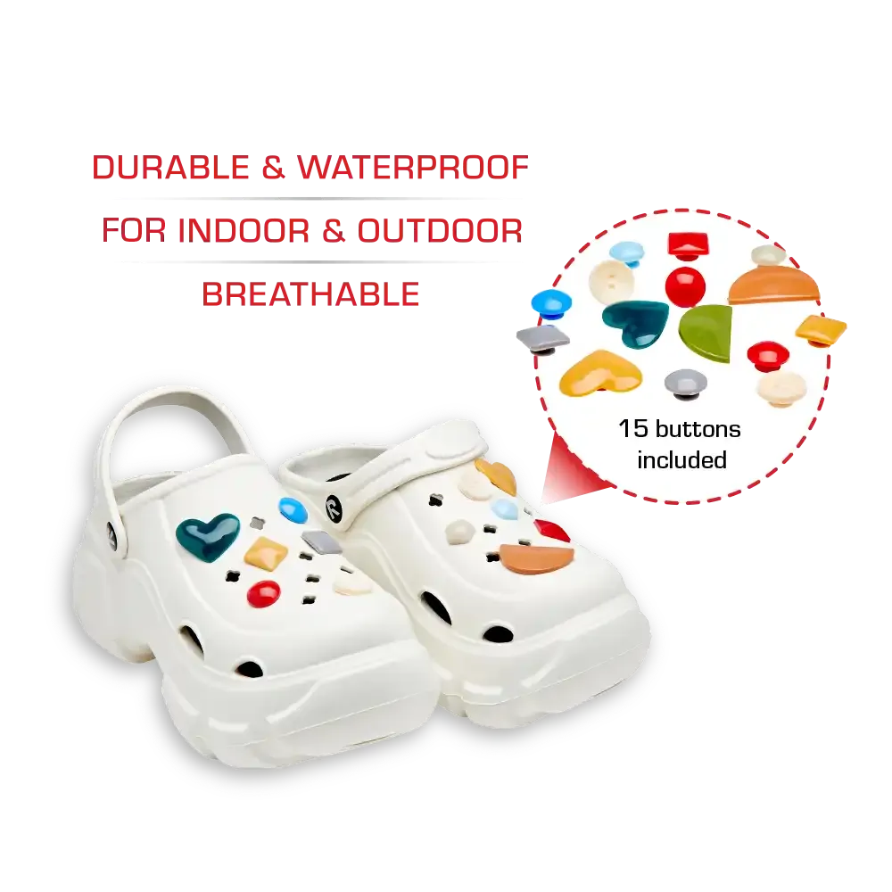 RED BEAUTY by KISS white air clog shoes breathable waterproof garden and indoor slip resistant with 15 charms