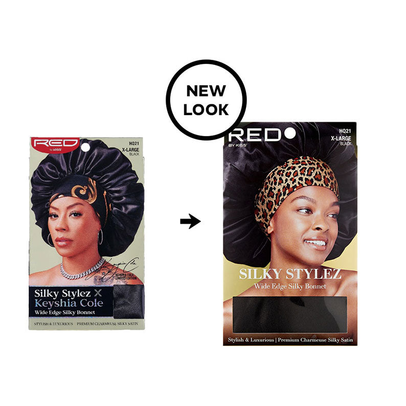 RED BEAUTY by KISS x large silky bonnet for braids in black with wide edge satin material
