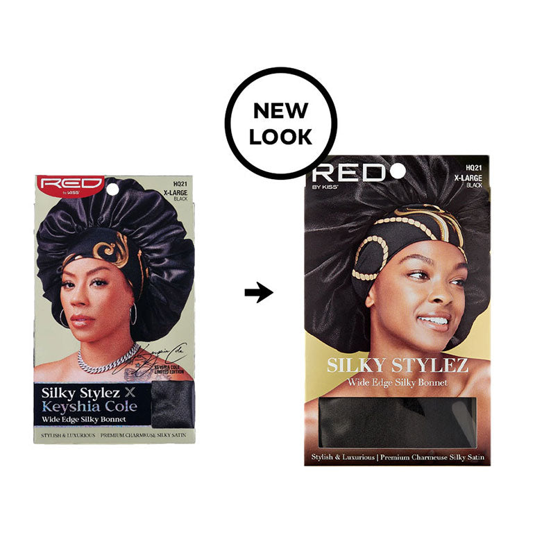 RED BEAUTY by KISS x large silky bonnet for braids in black with wide edge satin material 1