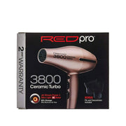 RED BEAUTY by KISS ceramic turbo hair dryer model 3800 rose gold with concentrator and comb attachments