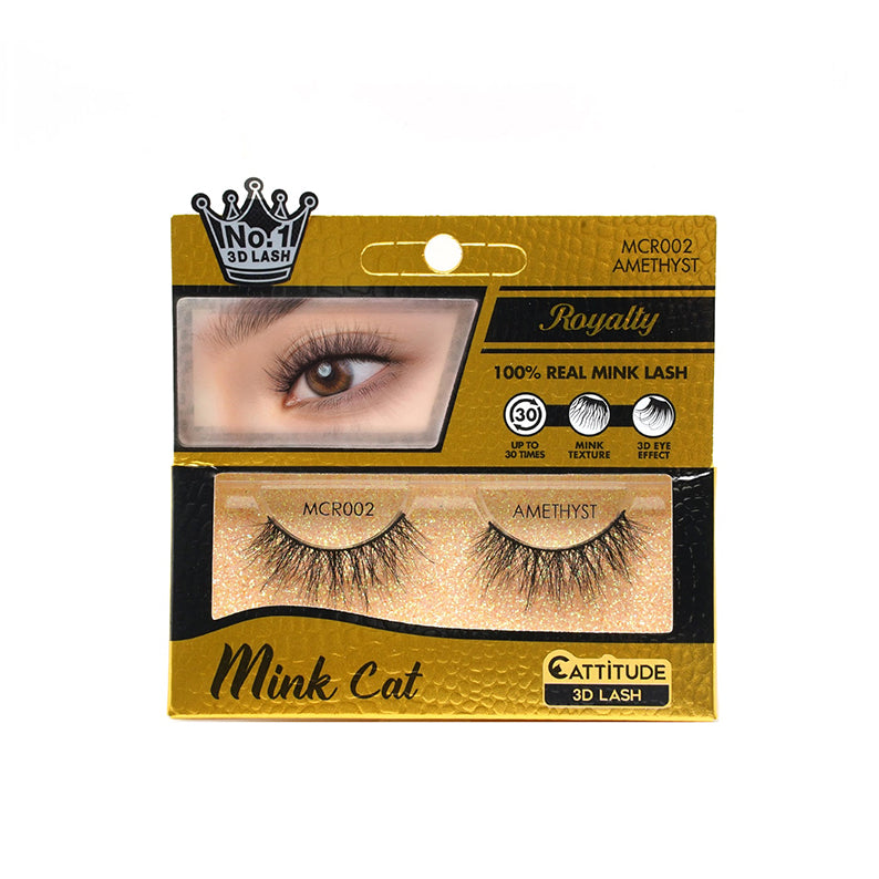 EBIN Royalty Amethyst Mink Cat false eyelashes pack showing pair 3D mink cat eye lashes for dramatic volume