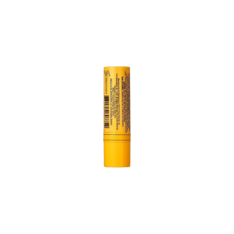 Ruby Kisses cocoa butter lip balm yellow tube showing back label barcode and ingredients text