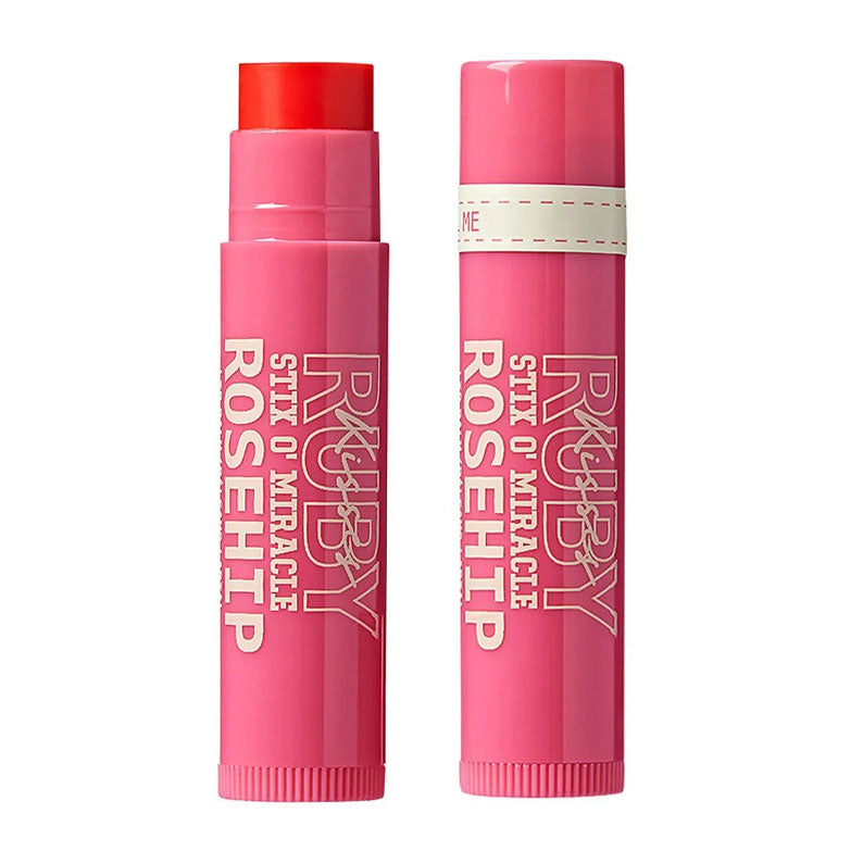 IVY BEAUTY by KISS Ruby Kisses Stix O'Miracle lip balm in pink packaging with rosehip flavor