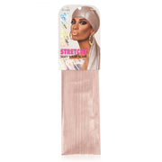 Ms Remi long stretchy silky wrap scarf for hair in rose gold pink with head wrap packaging display