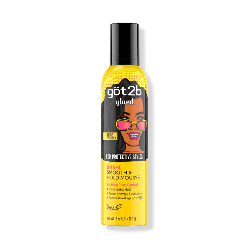 Got2b Glued Smooth & Hold Mousse yellow GOT2B can for protective styles 2 in 1 smooth and hold 8 oz