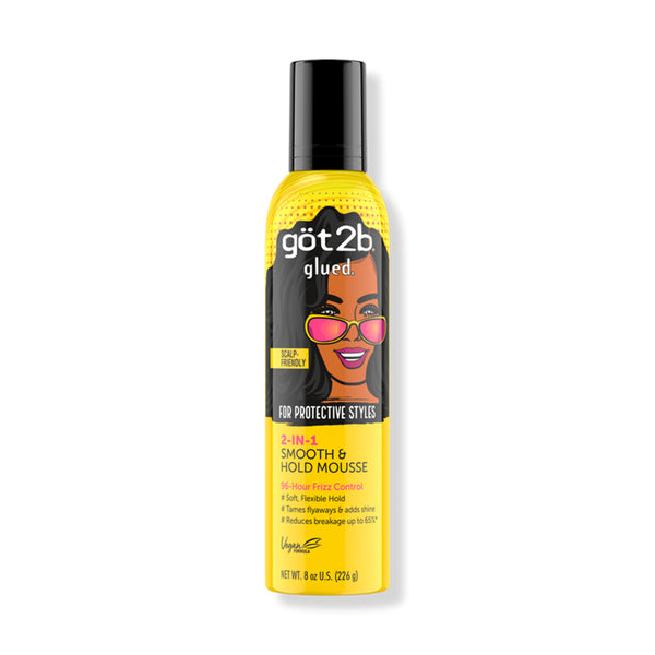 Got2b Glued Smooth & Hold Mousse yellow GOT2B can for protective styles 2 in 1 smooth and hold 8 oz