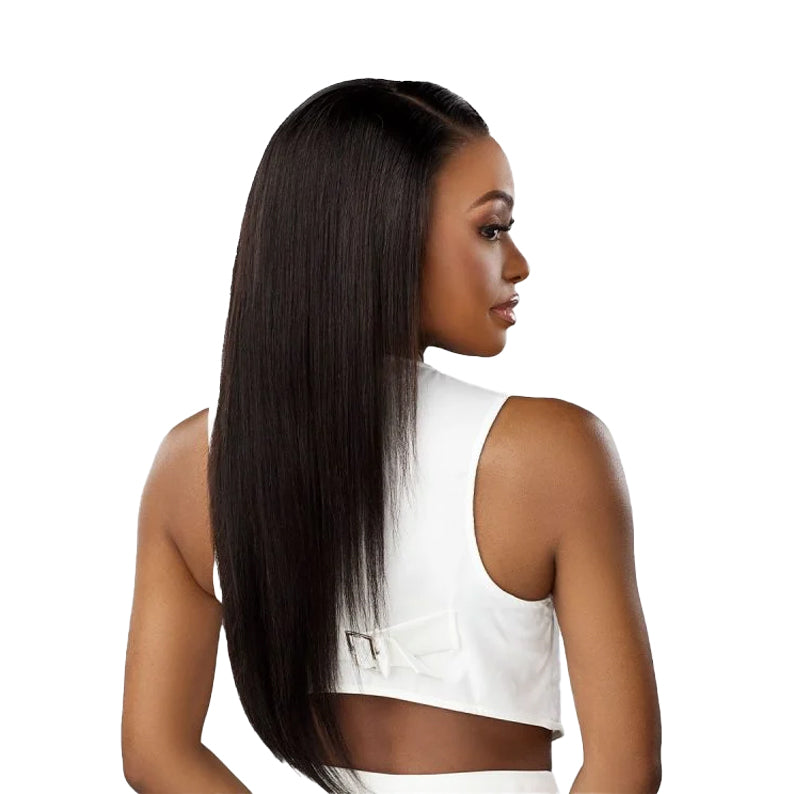 SENSATIONNEL 13x4 glueless HD lace frontal wig long straight natural black hair on model