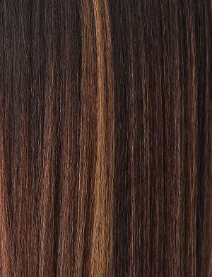 Butta Lace Vintage Rider wig by SENSATIONNEL close up straight chestnut brown hair with caramel highlights texture