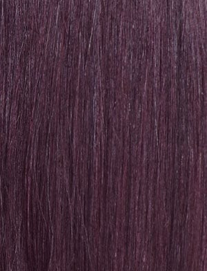 Sensationnel curly half wig for natural hair color swatch in deep burgundy purple synthetic strands