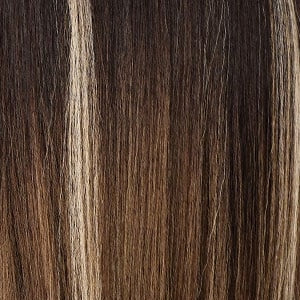 SENSATIONNEL Dashly Unit 21 wig closeup of straight brown hair with blonde highlights