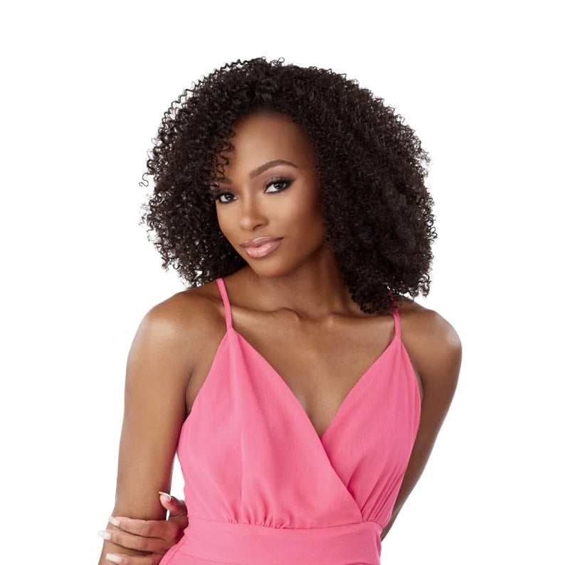 SENSATIONNEL drawstring half wig for black women with voluminous natural curly hair and side part