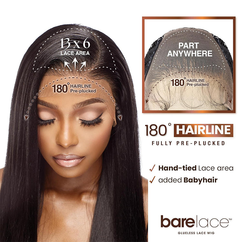 SENSATIONNEL glueless lace front wig extra transparent straight long black 13x6 180 hairline pre plucked hand tied lace baby hair