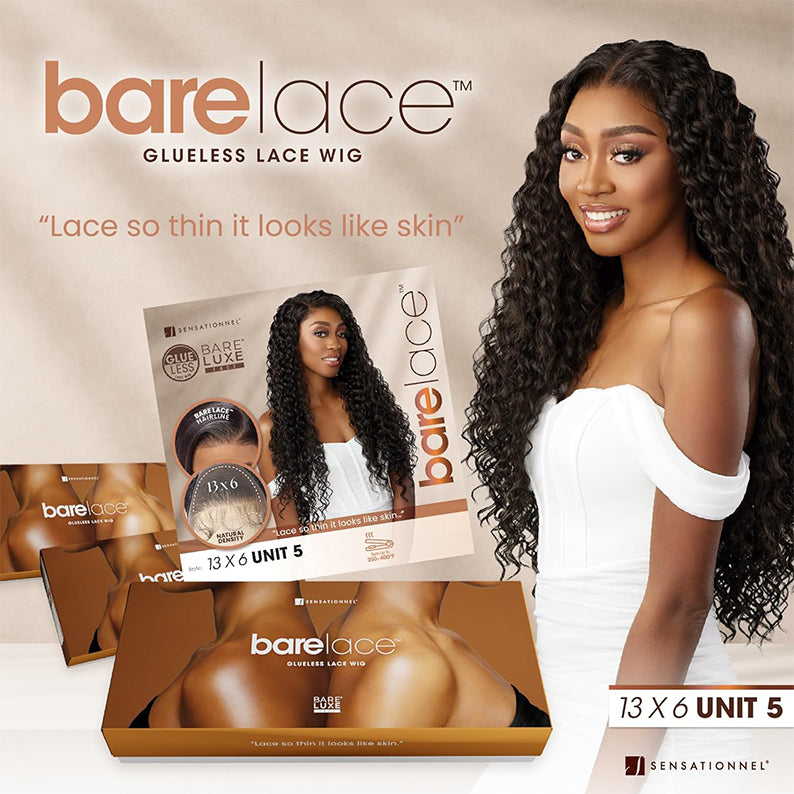 SENSATIONNEL glueless lace front wig extra transparent long deep wave model wearing wig with packaging