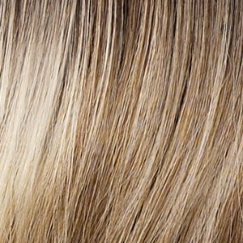 SENSATIONNEL lace front wig with 90s bangs honey blonde close up showing layered textured strands and natural roots