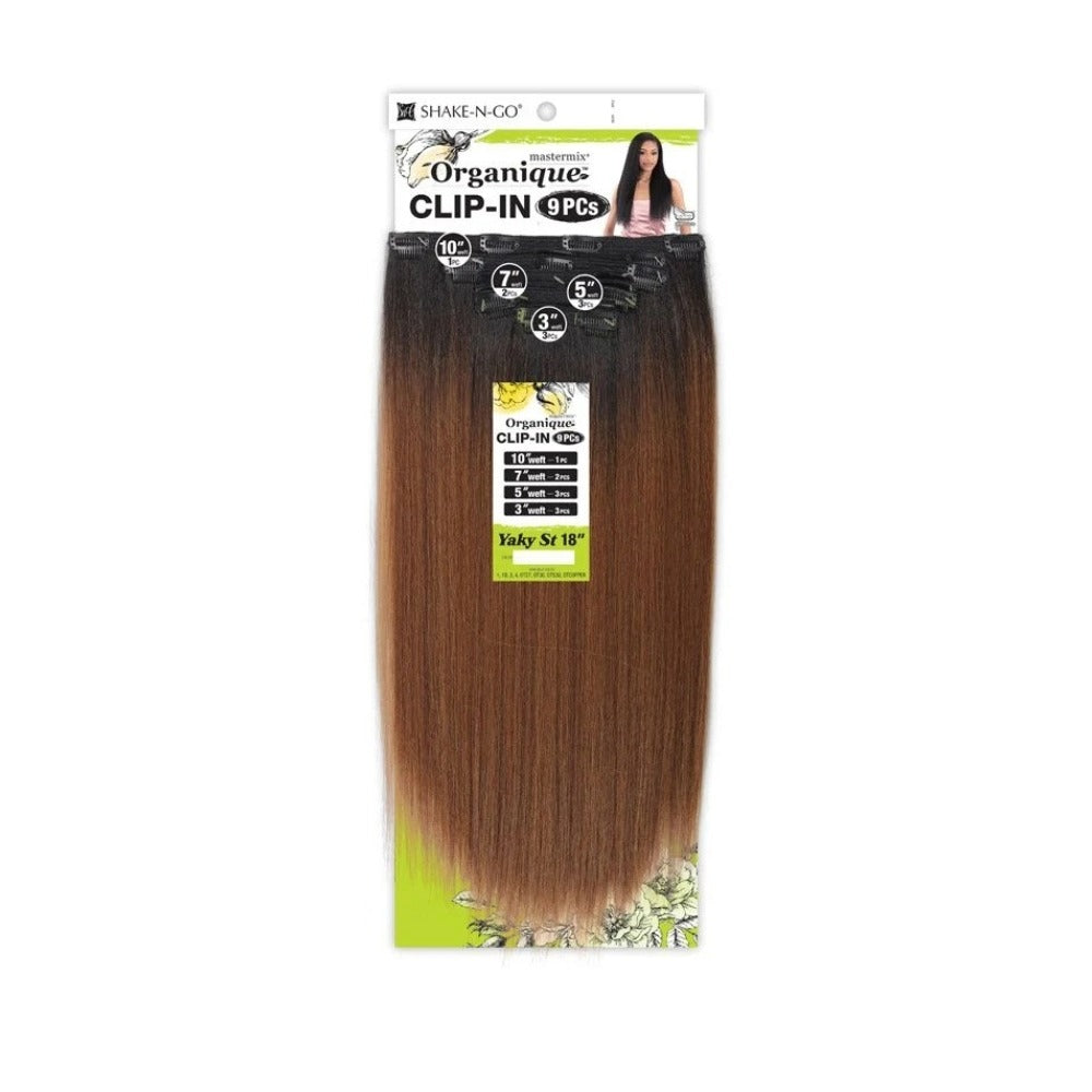 SHAKE N GO Organique 9pc 18 inch yaky straight clip in hair extensions brown ombre