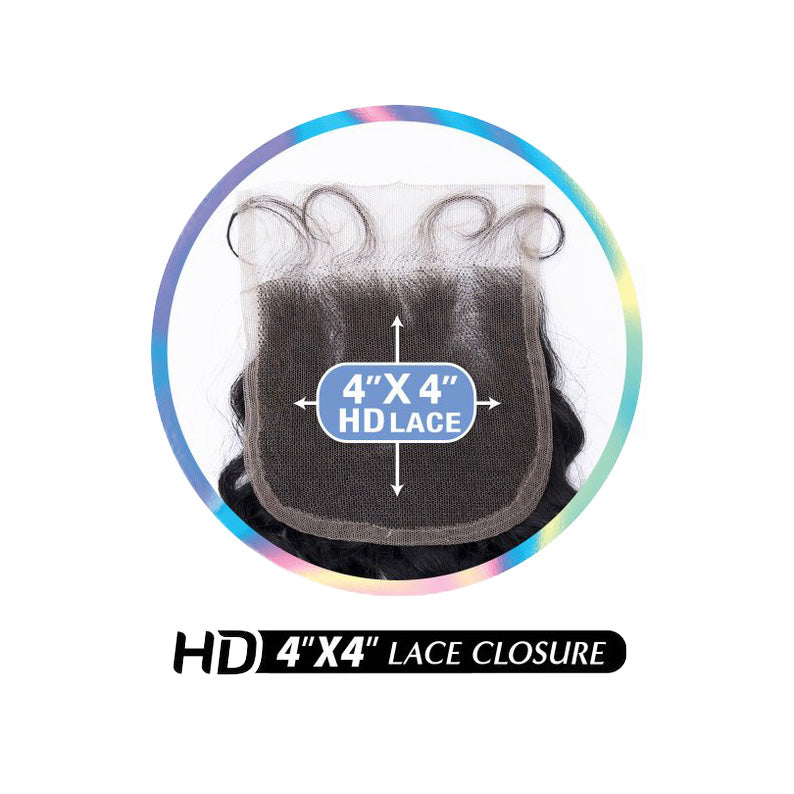SHAKE N GO HD 4x4 straight lace closure pre plucked natural hairline wavy texture human hair closure