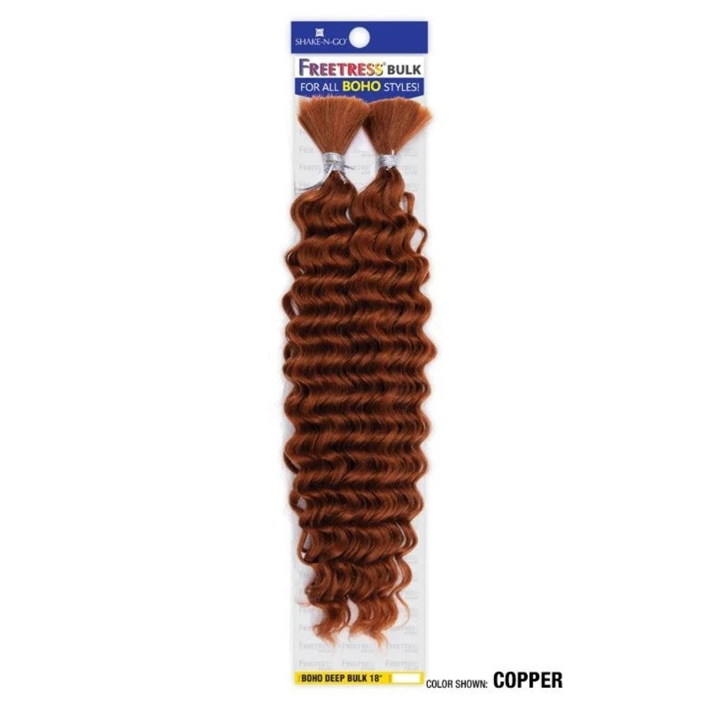 SHAKE N GO Freetress Boho Deep Bulk hair 18 inch copper deep boho wave bundles for braids and extensions