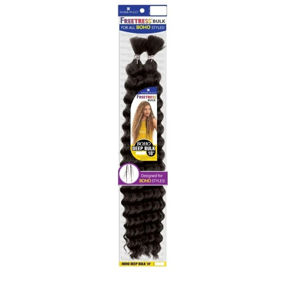 SHAKE N GO Freetress Boho Deep Bulk hair 18 inch. Deep wave boho bulk bundle in natural black for textured styles