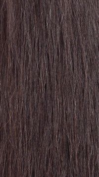 SHAKE N GO golden human hair lace front wig close up of straight dark brown hair with subtle golden highlights and fine texture