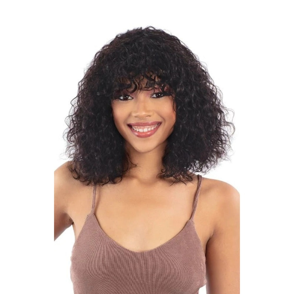 golden human hair wig Maeve - 100% Wavy Bangs, Shoulder | Hera