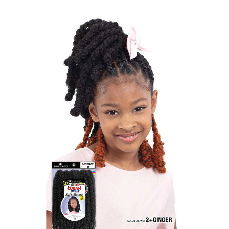SHAKE N GO kids cuban twist hair extensions in 2 plus ginger shown on young girl with styled twists