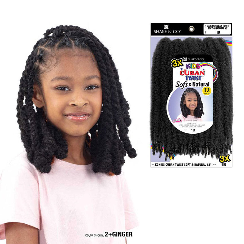 Shake N Go kids cuban twist hair extensions soft and natural 12 inch black braids on girl