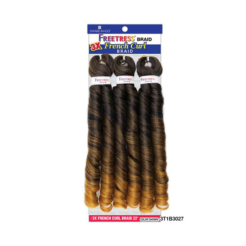 SHAKE N GO Freetress French curl braid 22 inch dark roots to golden brown ombre 3 pack