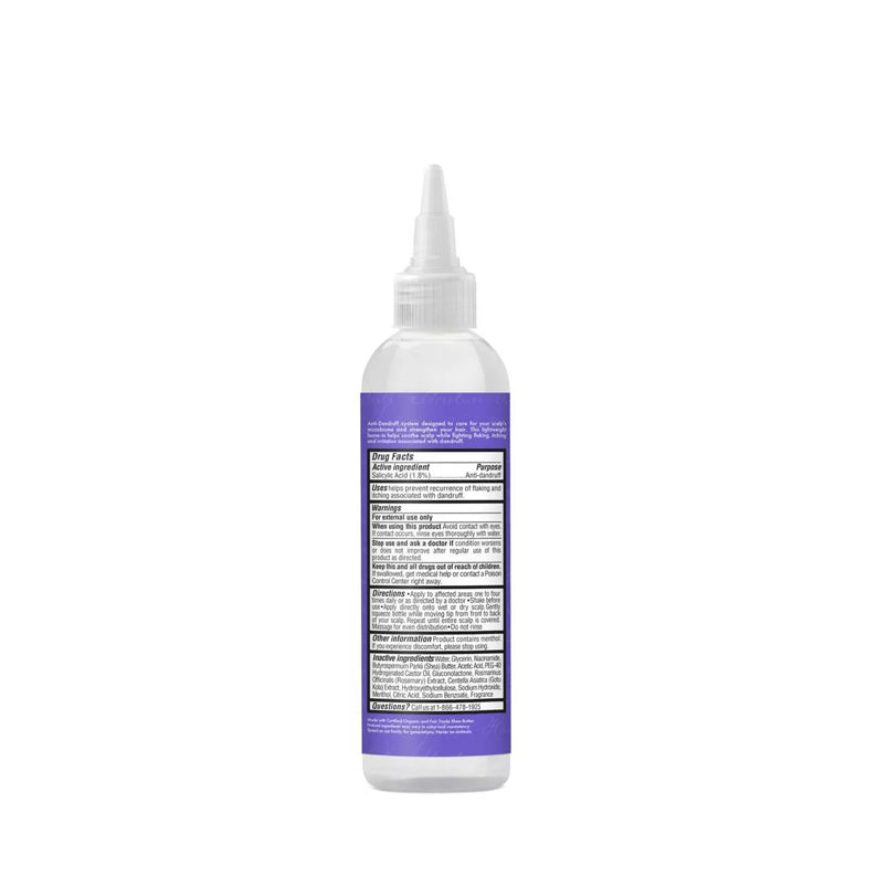 Shea Moisture apple cider vinegar anti-dandruff leave-in clear squeeze bottle with applicator nozzle and purple label