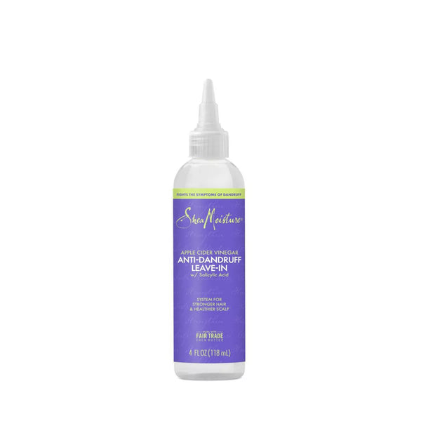 Shea Moisture apple cider vinegar anti-dandruff leave-in clear 4 fl oz bottle with nozzle and purple label