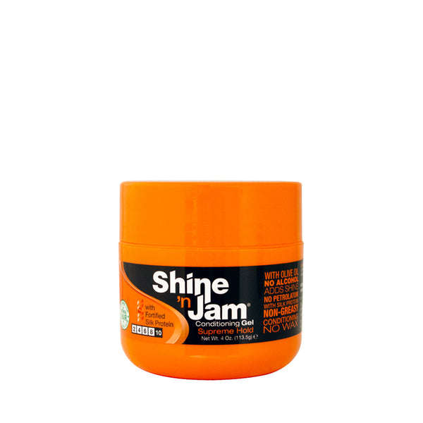 AMPRO Shine n Jam Supreme Hold Conditioning Gel in orange container with fortified silk protein