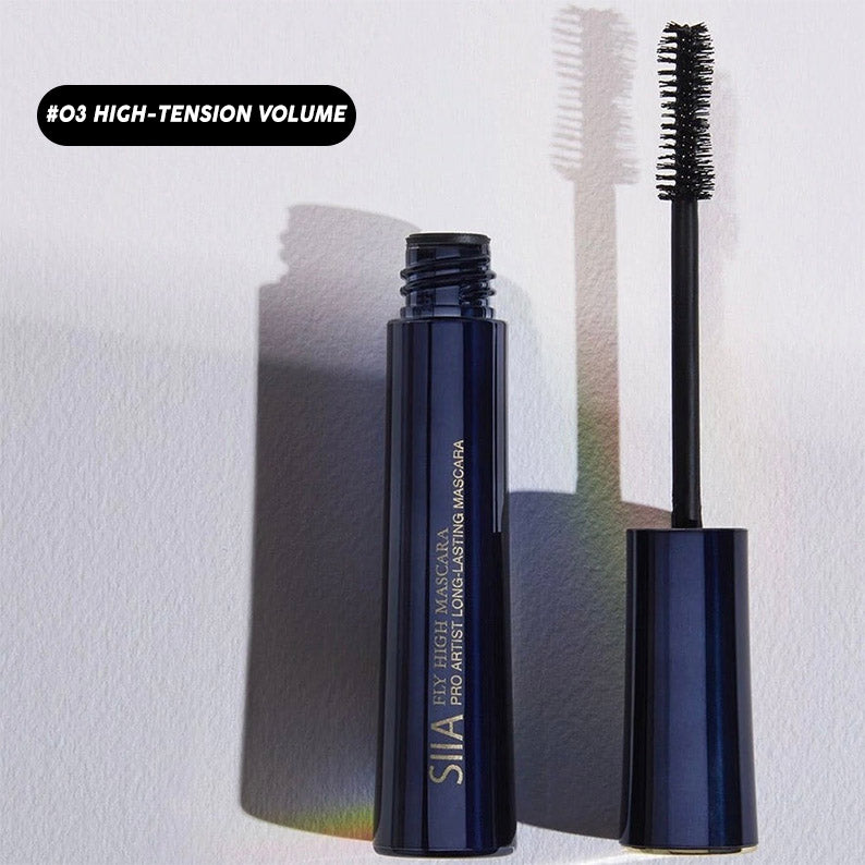 SIIA navy tube volumizing mascara for long lashes with large bristle wand and high tension volume