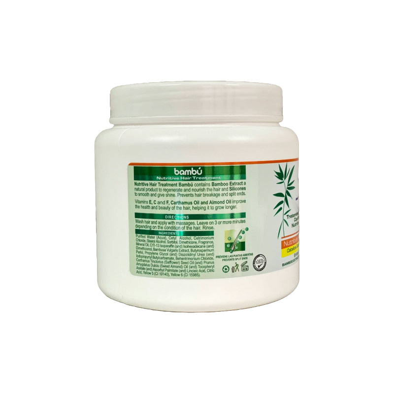 Silicon Mix Bambu hair treatment white plastic jar with green bamboo label hair mask