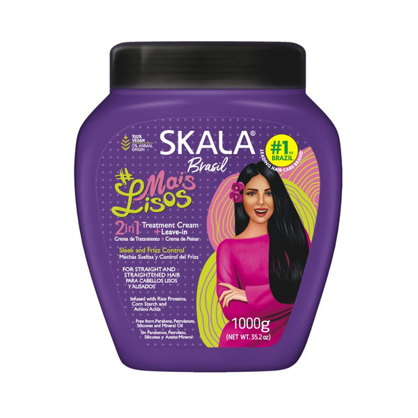 SKALA Brasil Mais Lisos 1000g purple jar with illustrated woman on label hair treatment cream for straight hair leave in