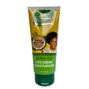 Soft and Beautiful Botanicals shea butter tube with smiling model Ultra Nourishing lite creme moisturizer for hair