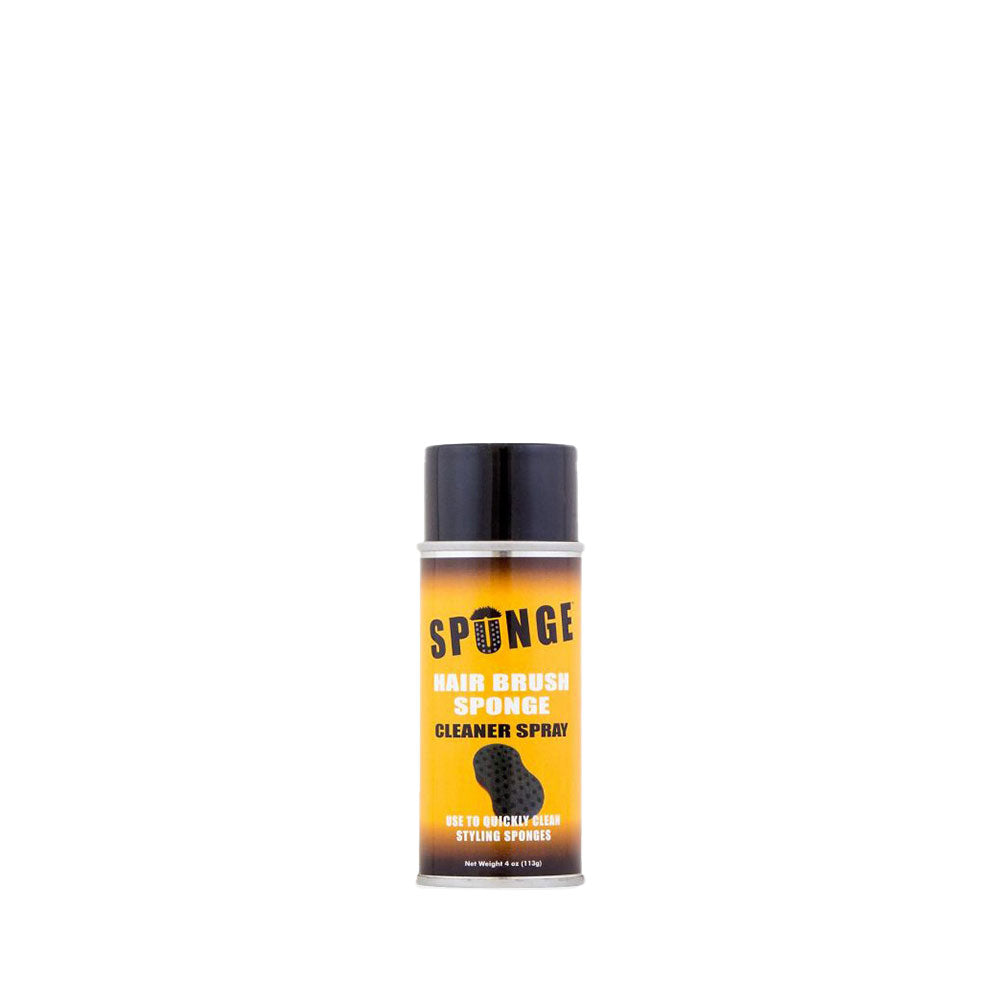 SPUNGE hair sponge cleaner spray can with yellow label and black cap for cleaning styling sponges