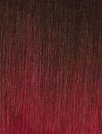 SENSATIONNEL wig close up showing ombre brown to burgundy straight hair texture for instant ponytail wrap hairpiece