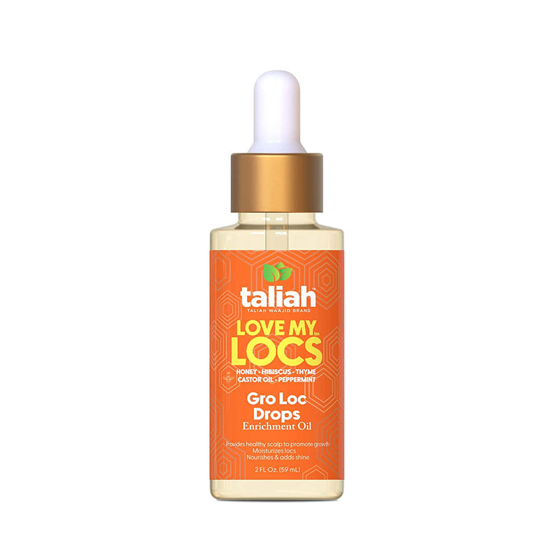 Taliah Waajid Love My Locs Gro Loc Drops enrichment oil bottle with dropper orange label locs growth oil