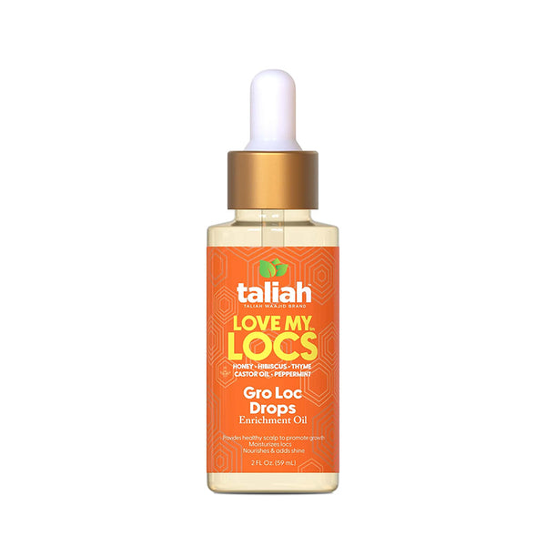 Taliah Waajid Love My Locs Gro Loc Drops enrichment oil bottle with dropper orange label locs growth oil