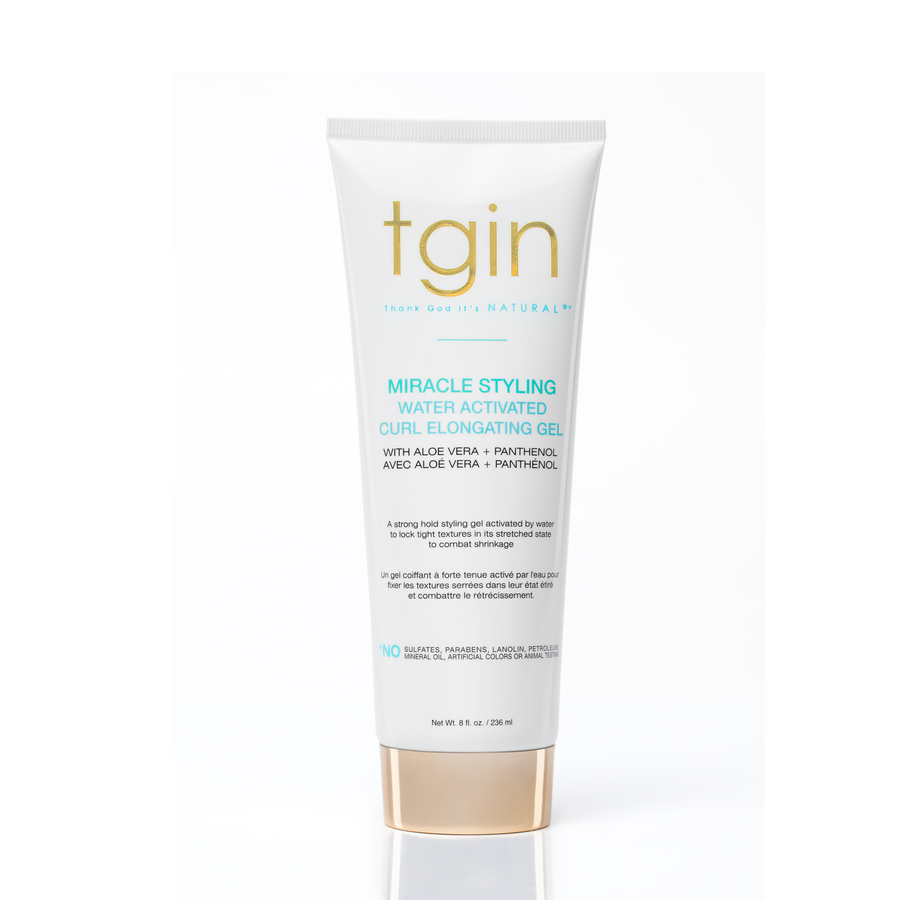 TGIN Miracle Styling water activated curl gel in white tube with gold cap front label visible