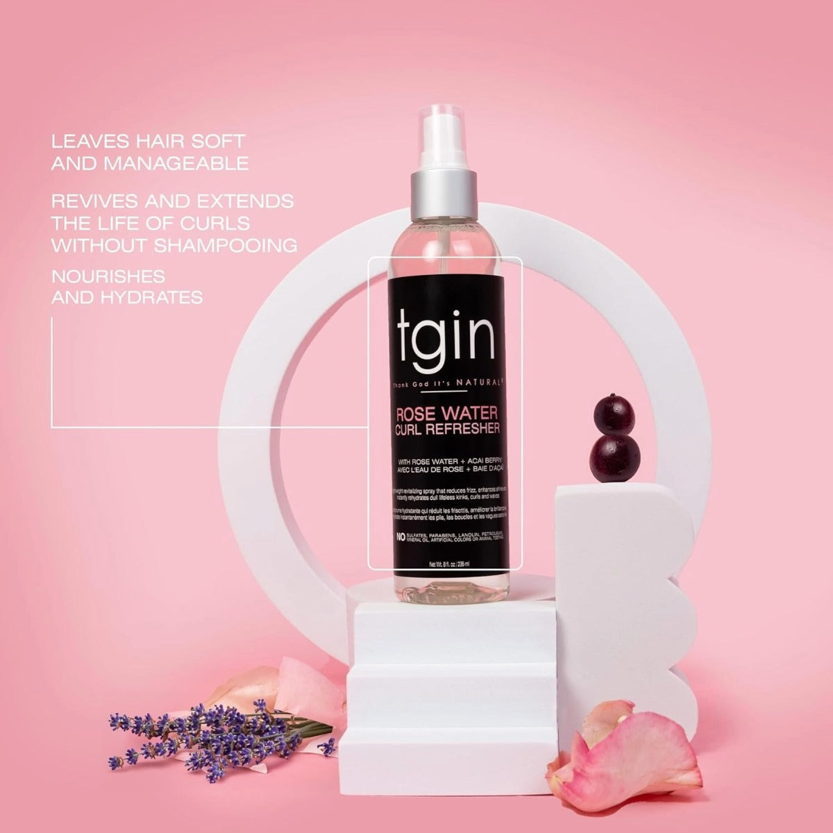 tgin Rose Water Rafraîchisseur de boucles 8oz