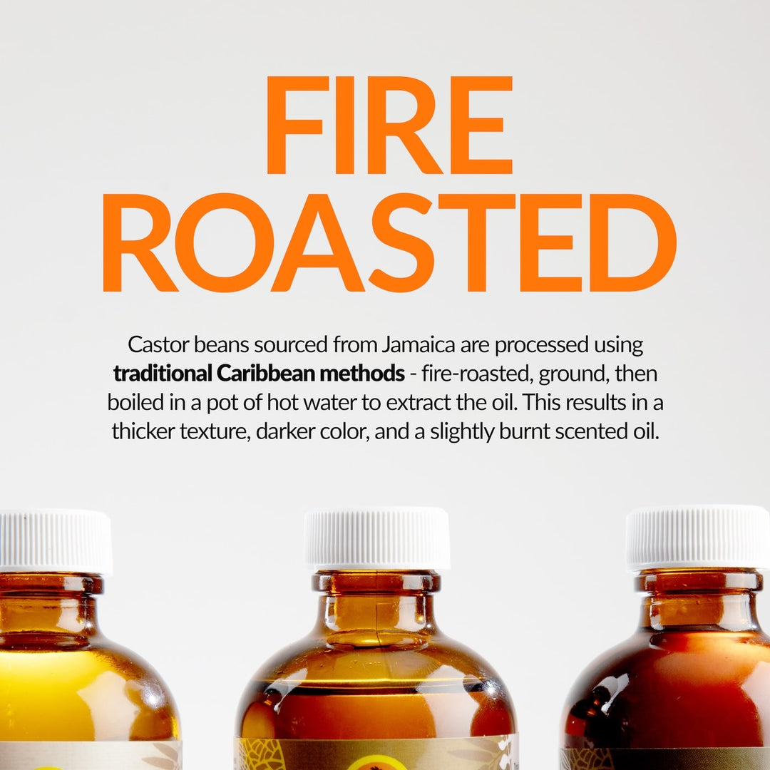 Tropic Isle Living fire roasted Jamaican black castor oil for hair growth in amber bottles with white caps
