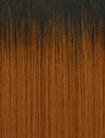 SENSATIONNEL synthetic ponytail wrap wig straight two tone dark roots fading to copper brown smooth hair