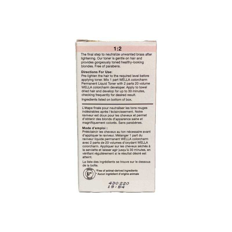 WELLA medium beige blonde hair toner product box back showing directions and ingredient text