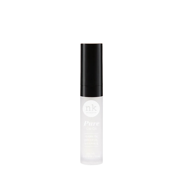 NICKA K Pure Lip Oil with Argan Oil and Vitamin E in sleek clear tube with black cap